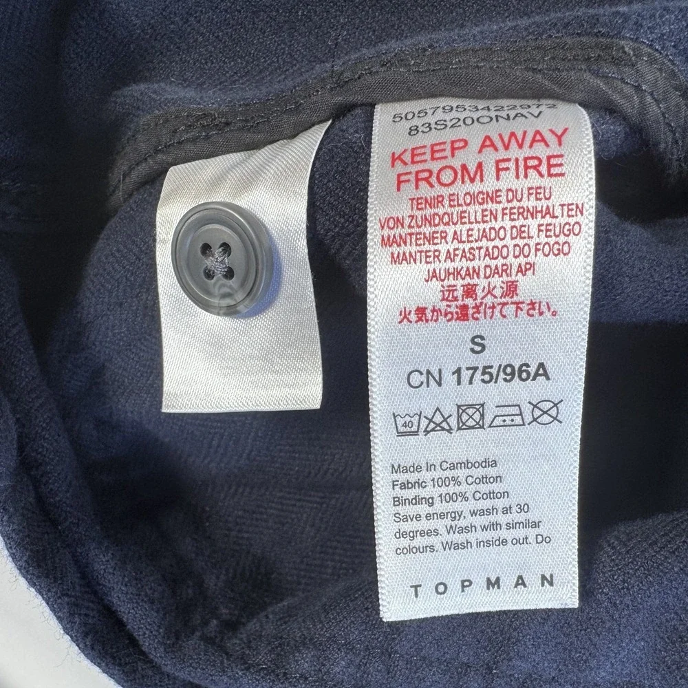 TOPMAN Lightweight Cotton Utility Chore Jacket Mens Small Blue Herringbone